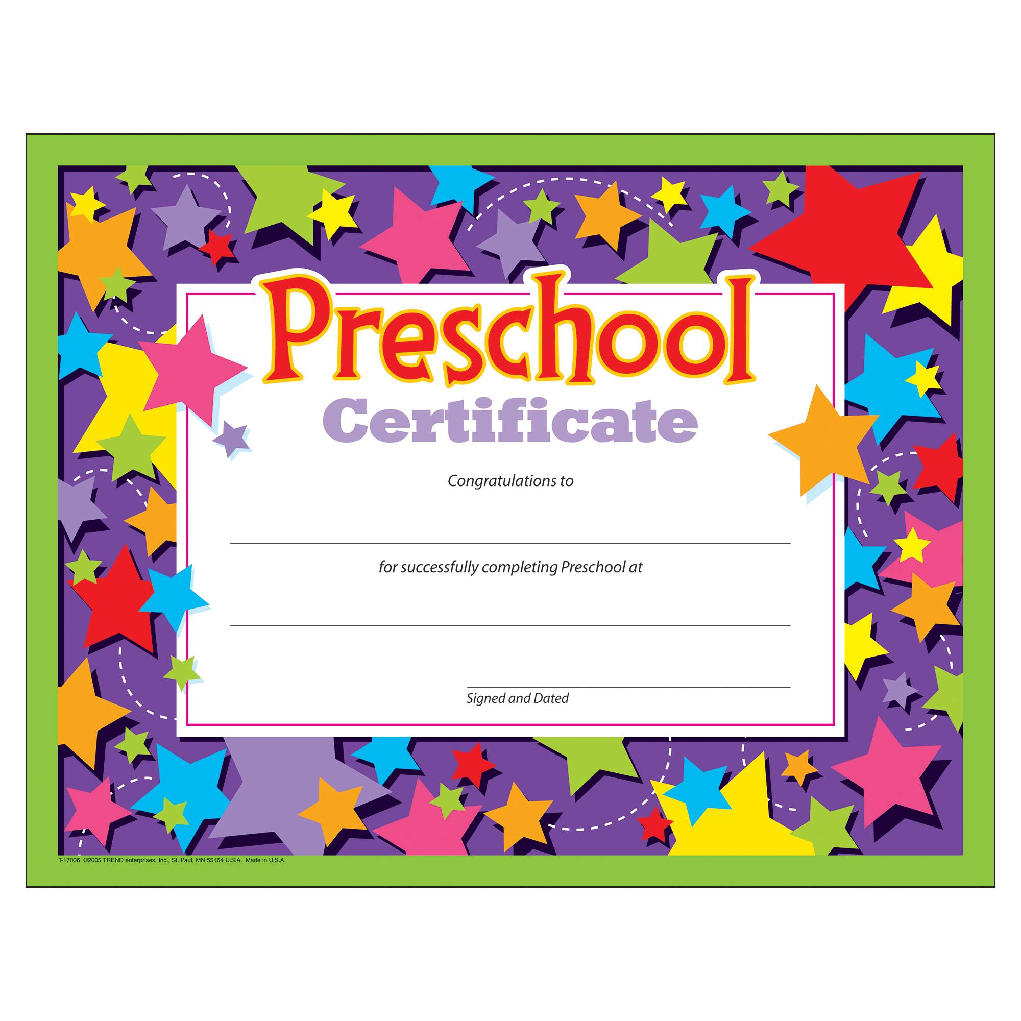 Trend Enterprises® 8.5" x 11" Preschool Certificate, 6 Pack Bundle